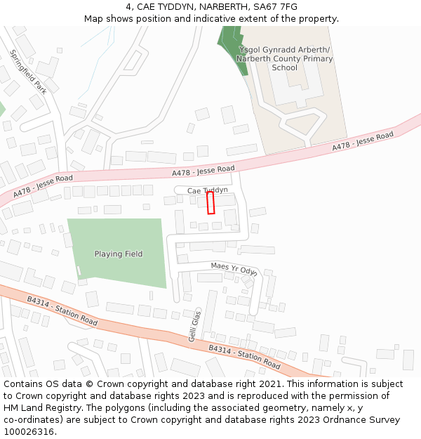 4, CAE TYDDYN, NARBERTH, SA67 7FG: Location map and indicative extent of plot