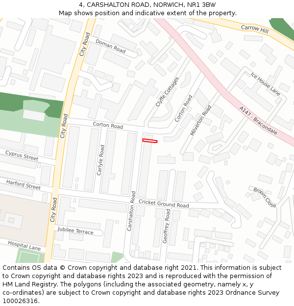 4, CARSHALTON ROAD, NORWICH, NR1 3BW: Location map and indicative extent of plot