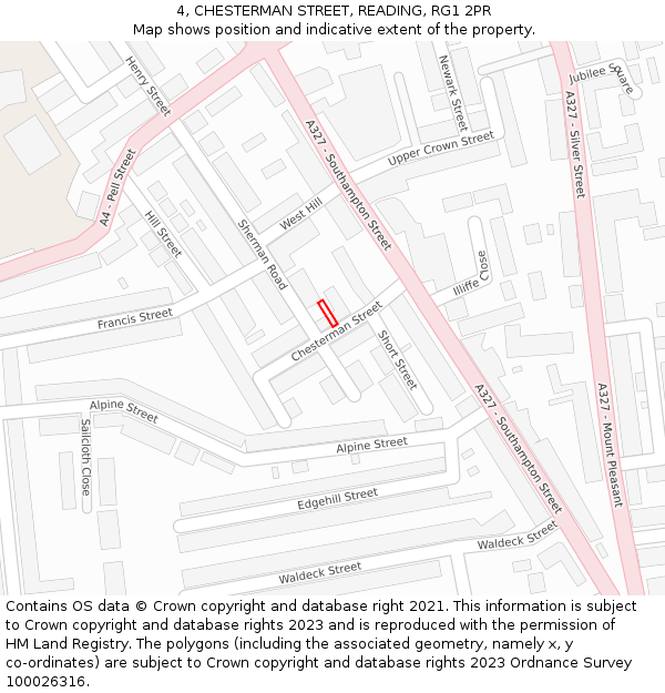 4, CHESTERMAN STREET, READING, RG1 2PR: Location map and indicative extent of plot