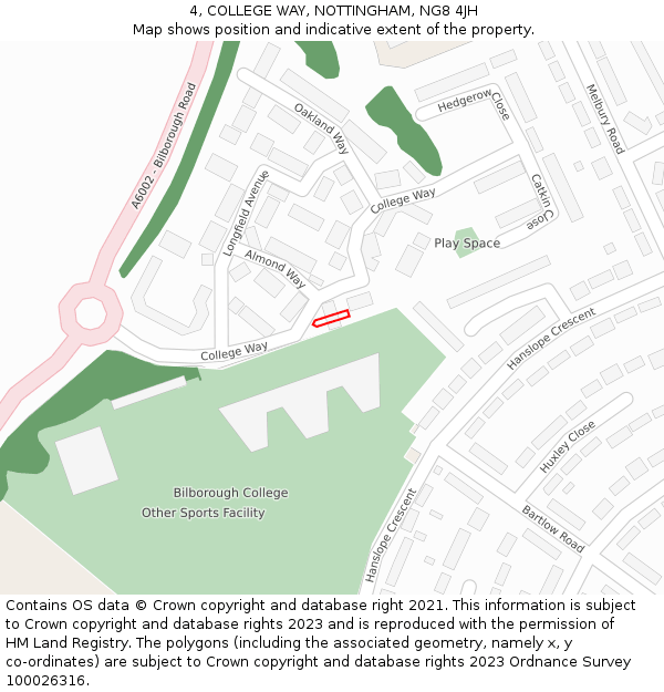 4, COLLEGE WAY, NOTTINGHAM, NG8 4JH: Location map and indicative extent of plot