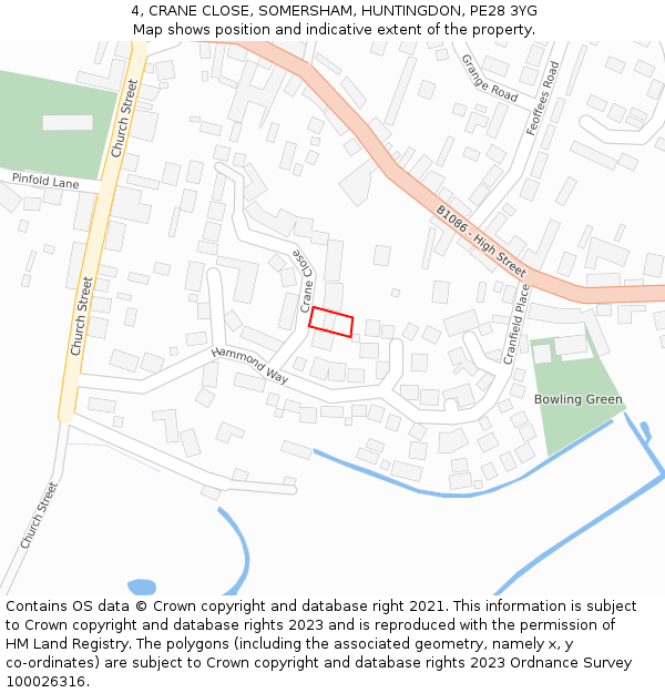 4, CRANE CLOSE, SOMERSHAM, HUNTINGDON, PE28 3YG: Location map and indicative extent of plot