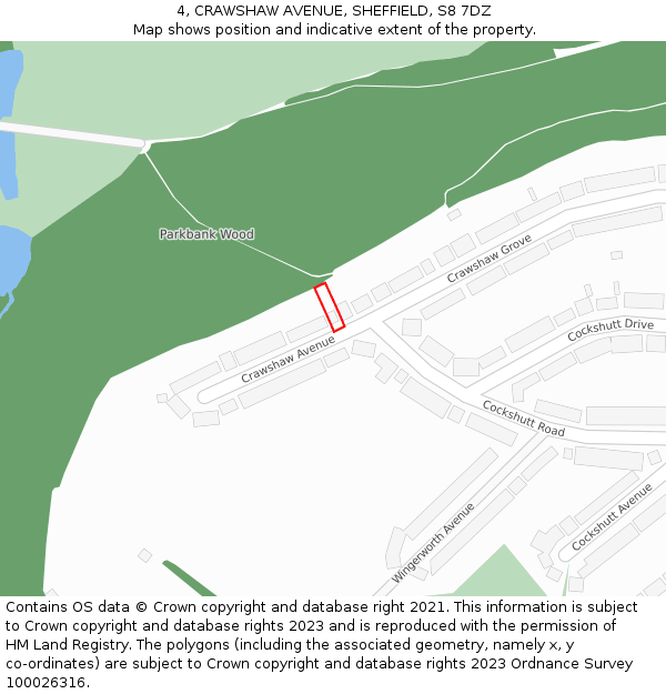 4, CRAWSHAW AVENUE, SHEFFIELD, S8 7DZ: Location map and indicative extent of plot