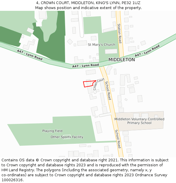 4, CROWN COURT, MIDDLETON, KING'S LYNN, PE32 1UZ: Location map and indicative extent of plot