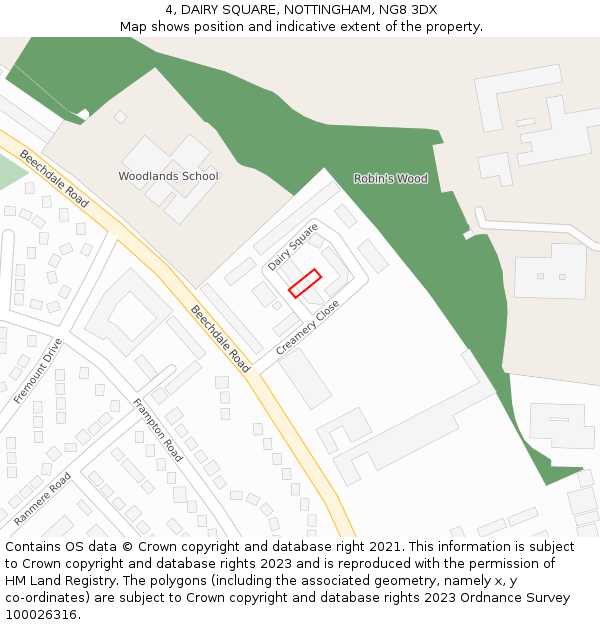4, DAIRY SQUARE, NOTTINGHAM, NG8 3DX: Location map and indicative extent of plot