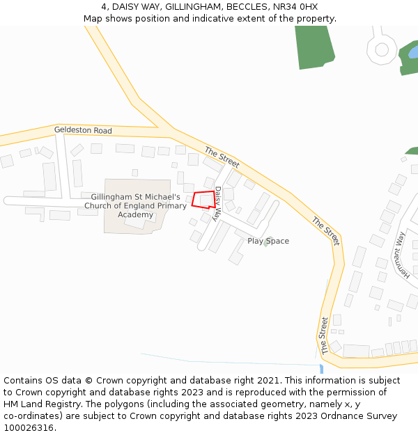 4, DAISY WAY, GILLINGHAM, BECCLES, NR34 0HX: Location map and indicative extent of plot