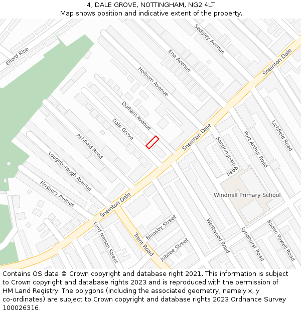 4, DALE GROVE, NOTTINGHAM, NG2 4LT: Location map and indicative extent of plot