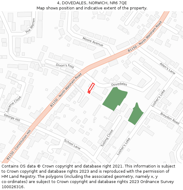 4, DOVEDALES, NORWICH, NR6 7QE: Location map and indicative extent of plot