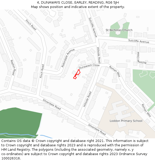 4, DUNAWAYS CLOSE, EARLEY, READING, RG6 5JH: Location map and indicative extent of plot