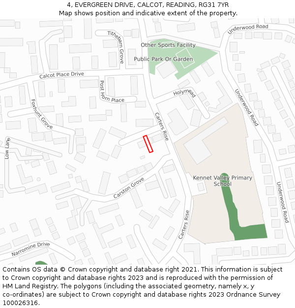4, EVERGREEN DRIVE, CALCOT, READING, RG31 7YR: Location map and indicative extent of plot