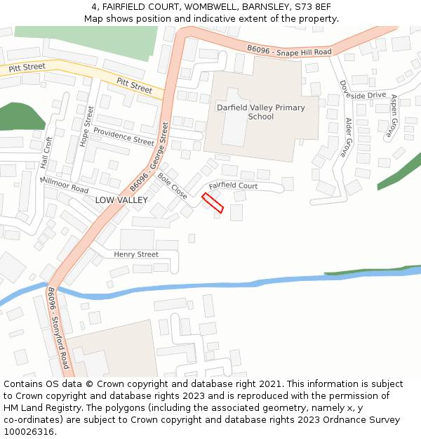 4, FAIRFIELD COURT, WOMBWELL, BARNSLEY, S73 8EF: Location map and indicative extent of plot