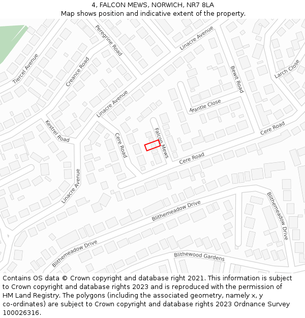 4, FALCON MEWS, NORWICH, NR7 8LA: Location map and indicative extent of plot