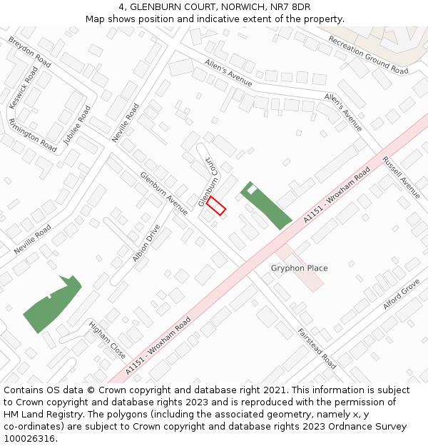 4, GLENBURN COURT, NORWICH, NR7 8DR: Location map and indicative extent of plot