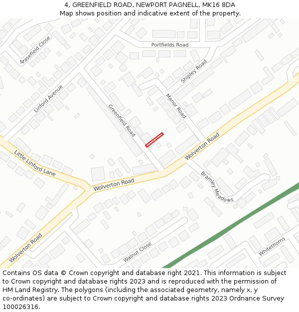 4, GREENFIELD ROAD, NEWPORT PAGNELL, MK16 8DA: Location map and indicative extent of plot