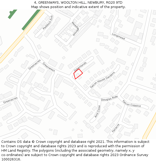 4, GREENWAYS, WOOLTON HILL, NEWBURY, RG20 9TD: Location map and indicative extent of plot