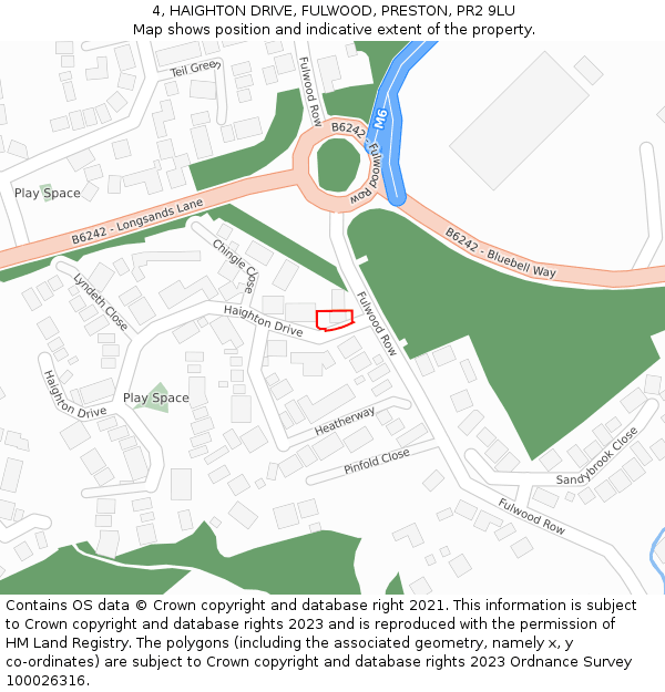 4, HAIGHTON DRIVE, FULWOOD, PRESTON, PR2 9LU: Location map and indicative extent of plot