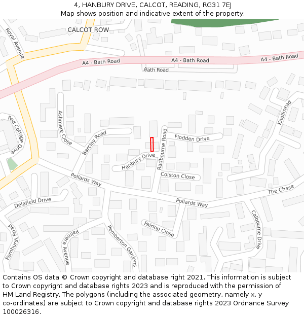 4, HANBURY DRIVE, CALCOT, READING, RG31 7EJ: Location map and indicative extent of plot
