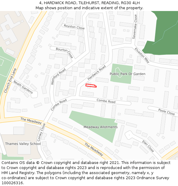 4, HARDWICK ROAD, TILEHURST, READING, RG30 4LH: Location map and indicative extent of plot
