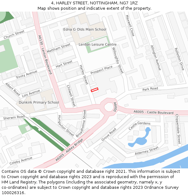4, HARLEY STREET, NOTTINGHAM, NG7 1RZ: Location map and indicative extent of plot