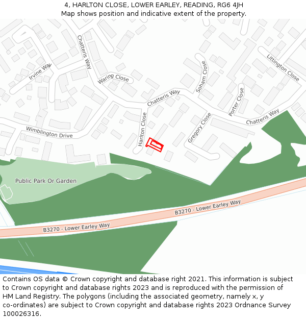 4, HARLTON CLOSE, LOWER EARLEY, READING, RG6 4JH: Location map and indicative extent of plot