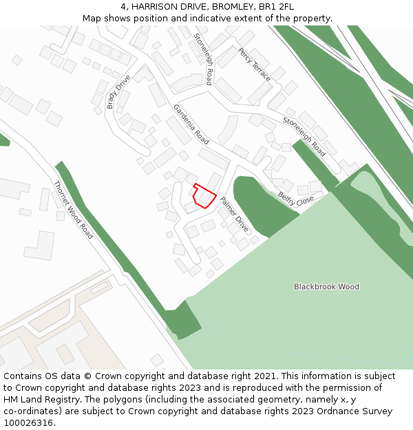 4, HARRISON DRIVE, BROMLEY, BR1 2FL: Location map and indicative extent of plot