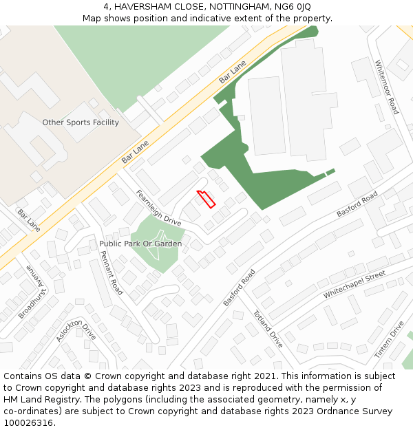4, HAVERSHAM CLOSE, NOTTINGHAM, NG6 0JQ: Location map and indicative extent of plot