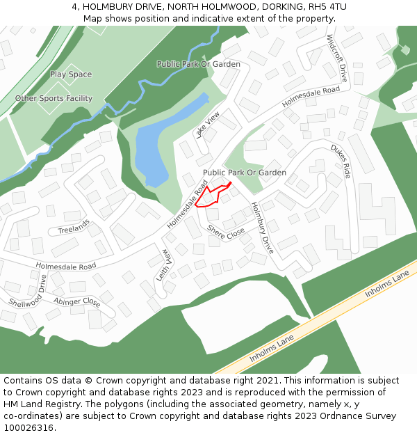4, HOLMBURY DRIVE, NORTH HOLMWOOD, DORKING, RH5 4TU: Location map and indicative extent of plot