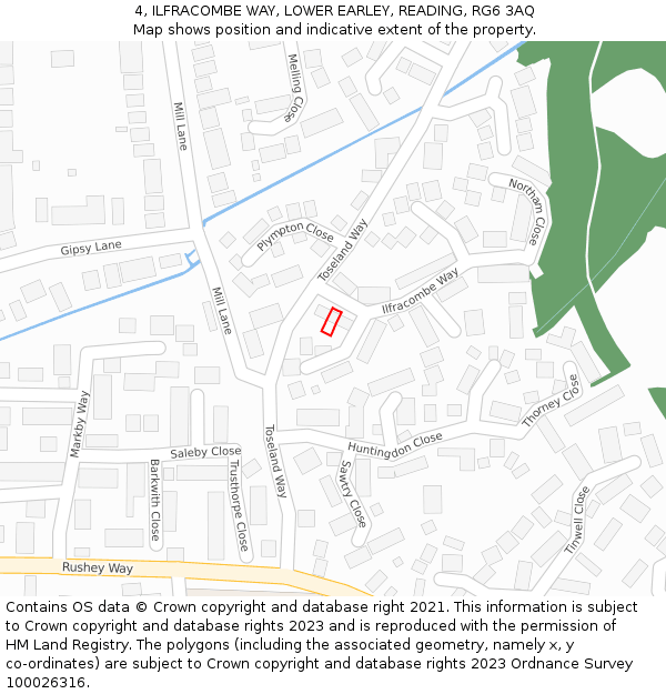 4, ILFRACOMBE WAY, LOWER EARLEY, READING, RG6 3AQ: Location map and indicative extent of plot