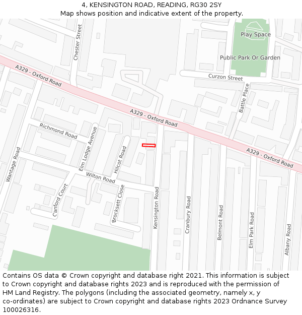 4, KENSINGTON ROAD, READING, RG30 2SY: Location map and indicative extent of plot