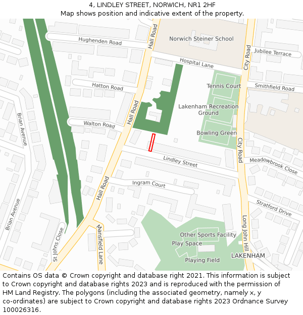 4, LINDLEY STREET, NORWICH, NR1 2HF: Location map and indicative extent of plot