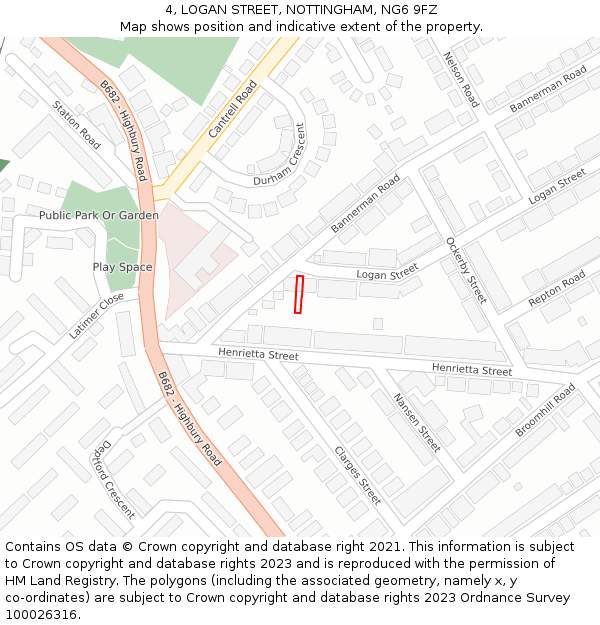 4, LOGAN STREET, NOTTINGHAM, NG6 9FZ: Location map and indicative extent of plot