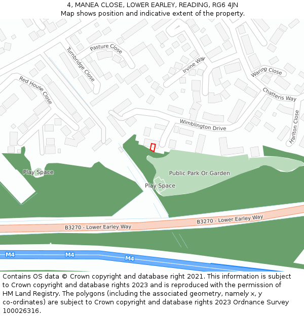 4, MANEA CLOSE, LOWER EARLEY, READING, RG6 4JN: Location map and indicative extent of plot