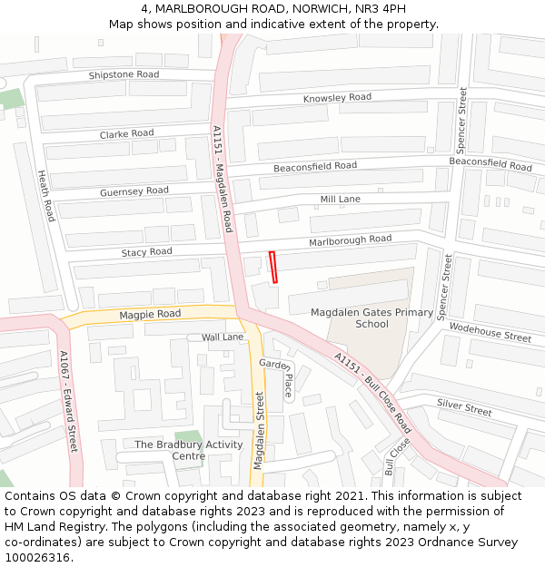 4, MARLBOROUGH ROAD, NORWICH, NR3 4PH: Location map and indicative extent of plot