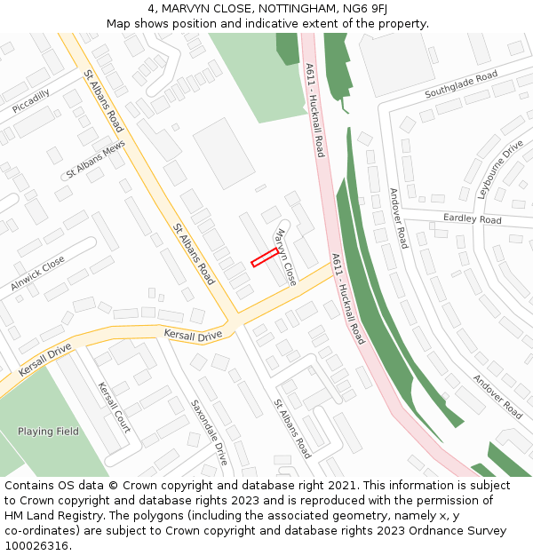 4, MARVYN CLOSE, NOTTINGHAM, NG6 9FJ: Location map and indicative extent of plot
