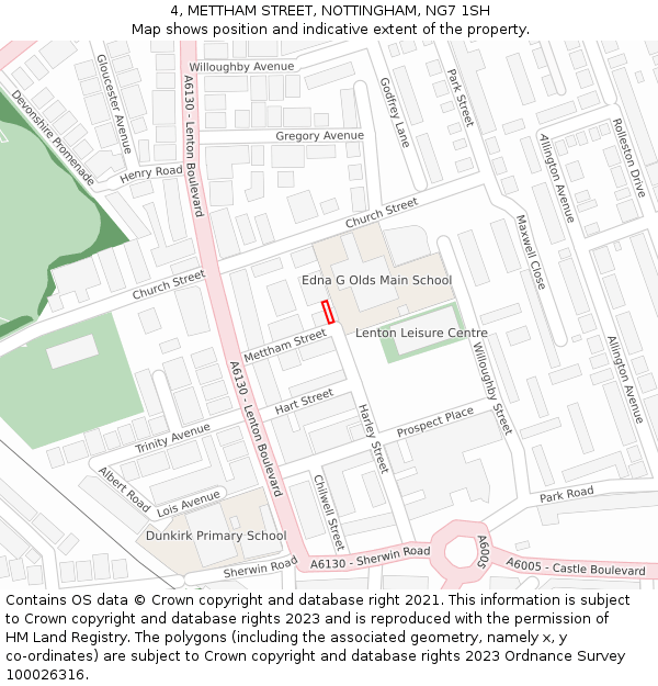 4, METTHAM STREET, NOTTINGHAM, NG7 1SH: Location map and indicative extent of plot