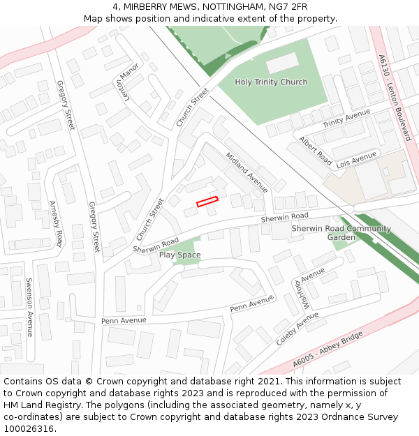 4, MIRBERRY MEWS, NOTTINGHAM, NG7 2FR: Location map and indicative extent of plot