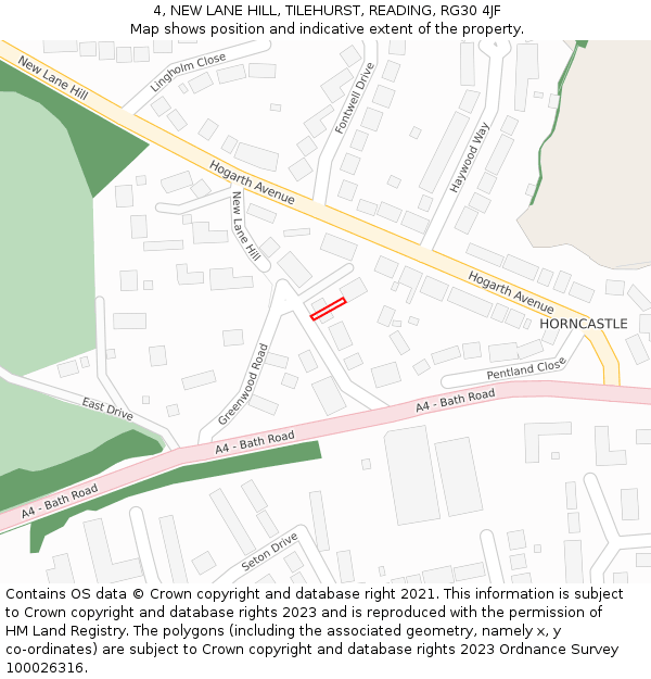 4, NEW LANE HILL, TILEHURST, READING, RG30 4JF: Location map and indicative extent of plot