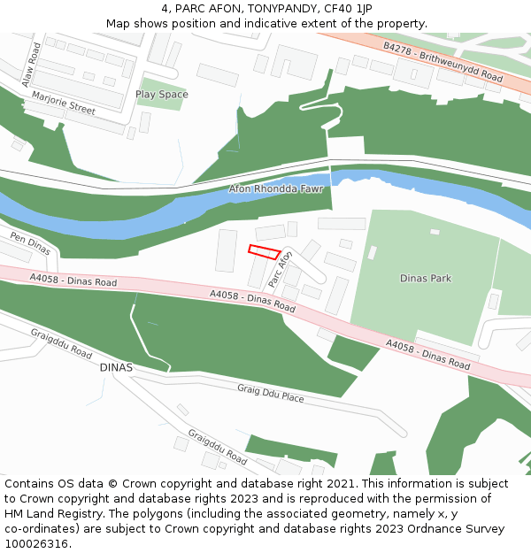 4, PARC AFON, TONYPANDY, CF40 1JP: Location map and indicative extent of plot