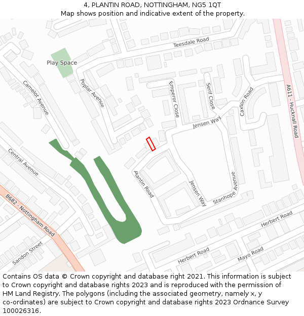 4, PLANTIN ROAD, NOTTINGHAM, NG5 1QT: Location map and indicative extent of plot