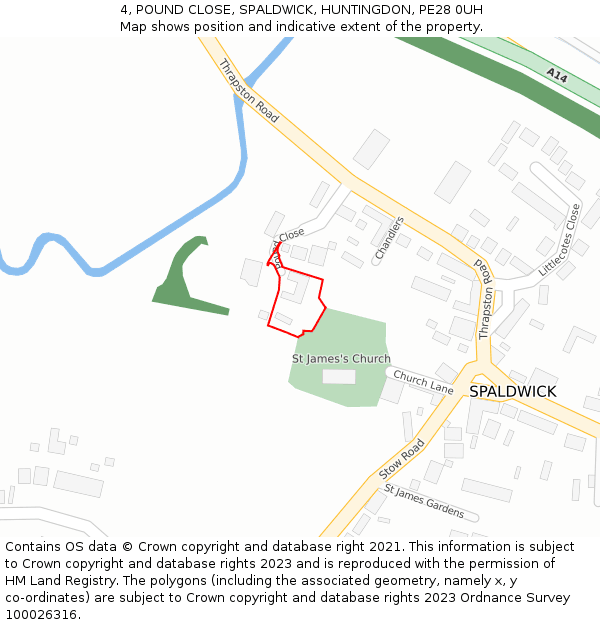 4, POUND CLOSE, SPALDWICK, HUNTINGDON, PE28 0UH: Location map and indicative extent of plot