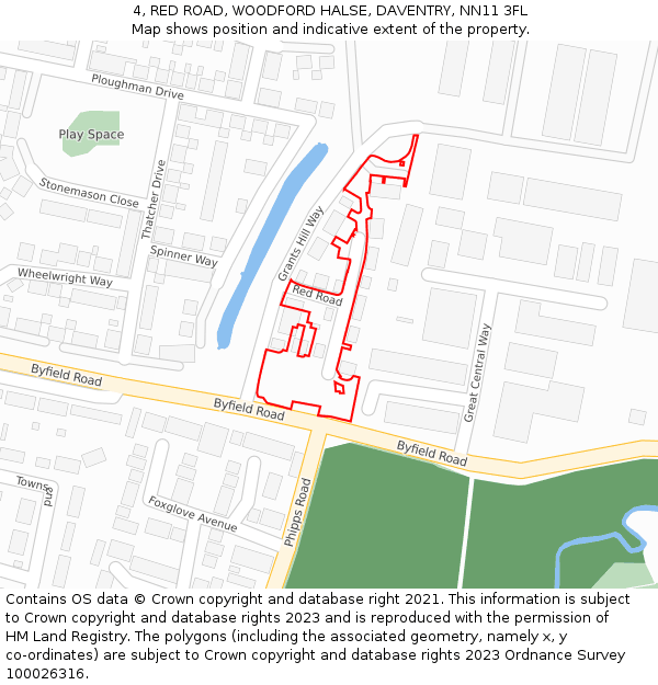 4, RED ROAD, WOODFORD HALSE, DAVENTRY, NN11 3FL: Location map and indicative extent of plot
