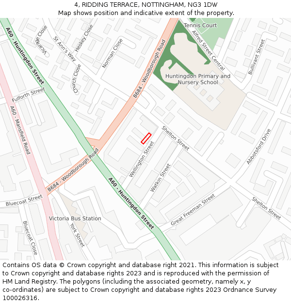 4, RIDDING TERRACE, NOTTINGHAM, NG3 1DW: Location map and indicative extent of plot