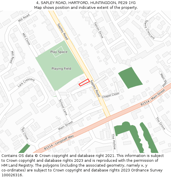 4, SAPLEY ROAD, HARTFORD, HUNTINGDON, PE29 1YG: Location map and indicative extent of plot