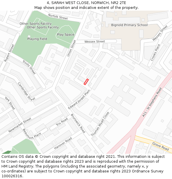 4, SARAH WEST CLOSE, NORWICH, NR2 2TE: Location map and indicative extent of plot
