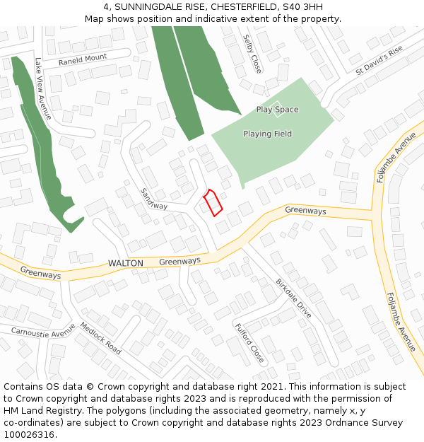 4, SUNNINGDALE RISE, CHESTERFIELD, S40 3HH: Location map and indicative extent of plot