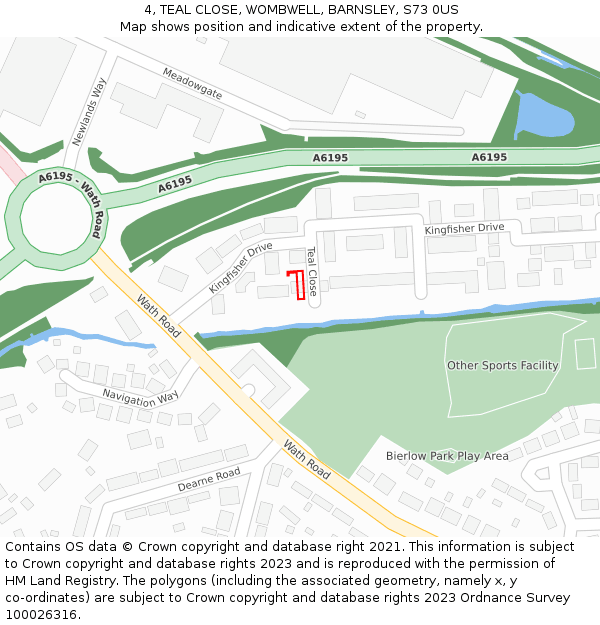 4, TEAL CLOSE, WOMBWELL, BARNSLEY, S73 0US: Location map and indicative extent of plot