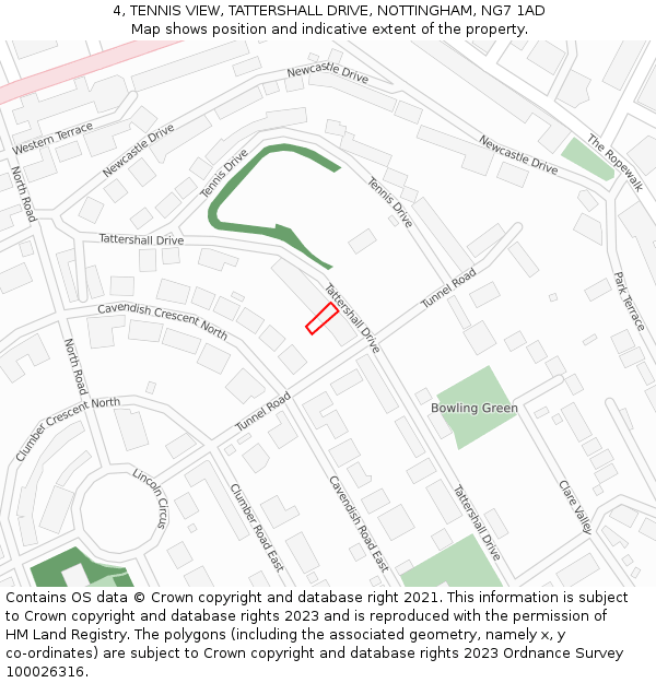 4, TENNIS VIEW, TATTERSHALL DRIVE, NOTTINGHAM, NG7 1AD: Location map and indicative extent of plot