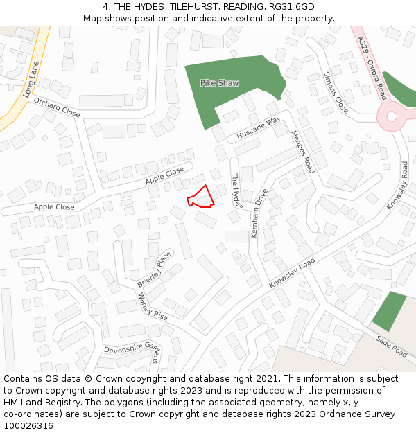 4, THE HYDES, TILEHURST, READING, RG31 6GD: Location map and indicative extent of plot