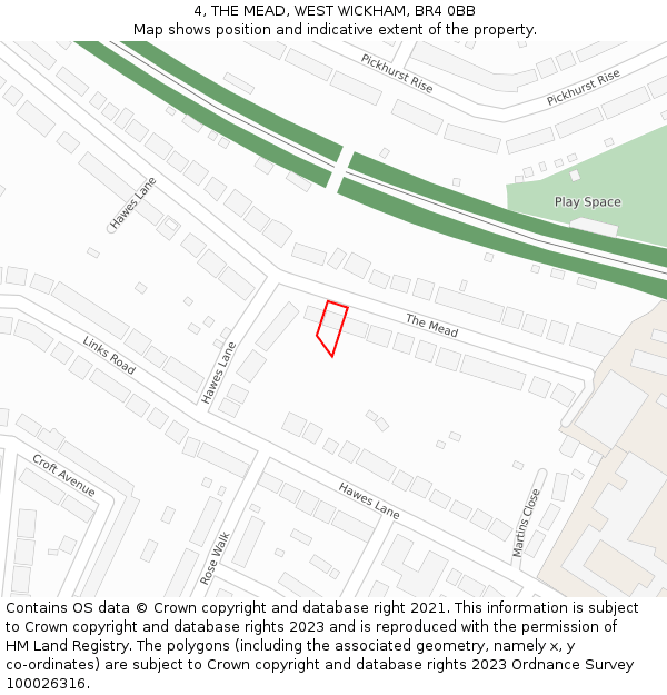 4, THE MEAD, WEST WICKHAM, BR4 0BB: Location map and indicative extent of plot