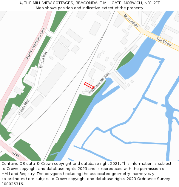 4, THE MILL VIEW COTTAGES, BRACONDALE MILLGATE, NORWICH, NR1 2FE: Location map and indicative extent of plot