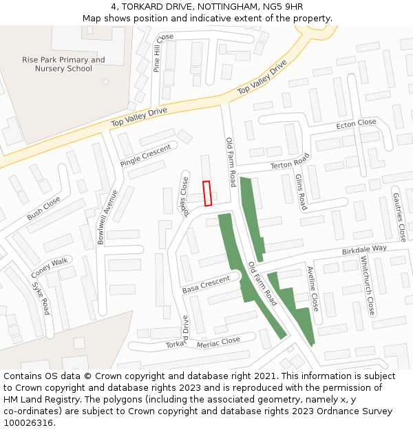 4, TORKARD DRIVE, NOTTINGHAM, NG5 9HR: Location map and indicative extent of plot